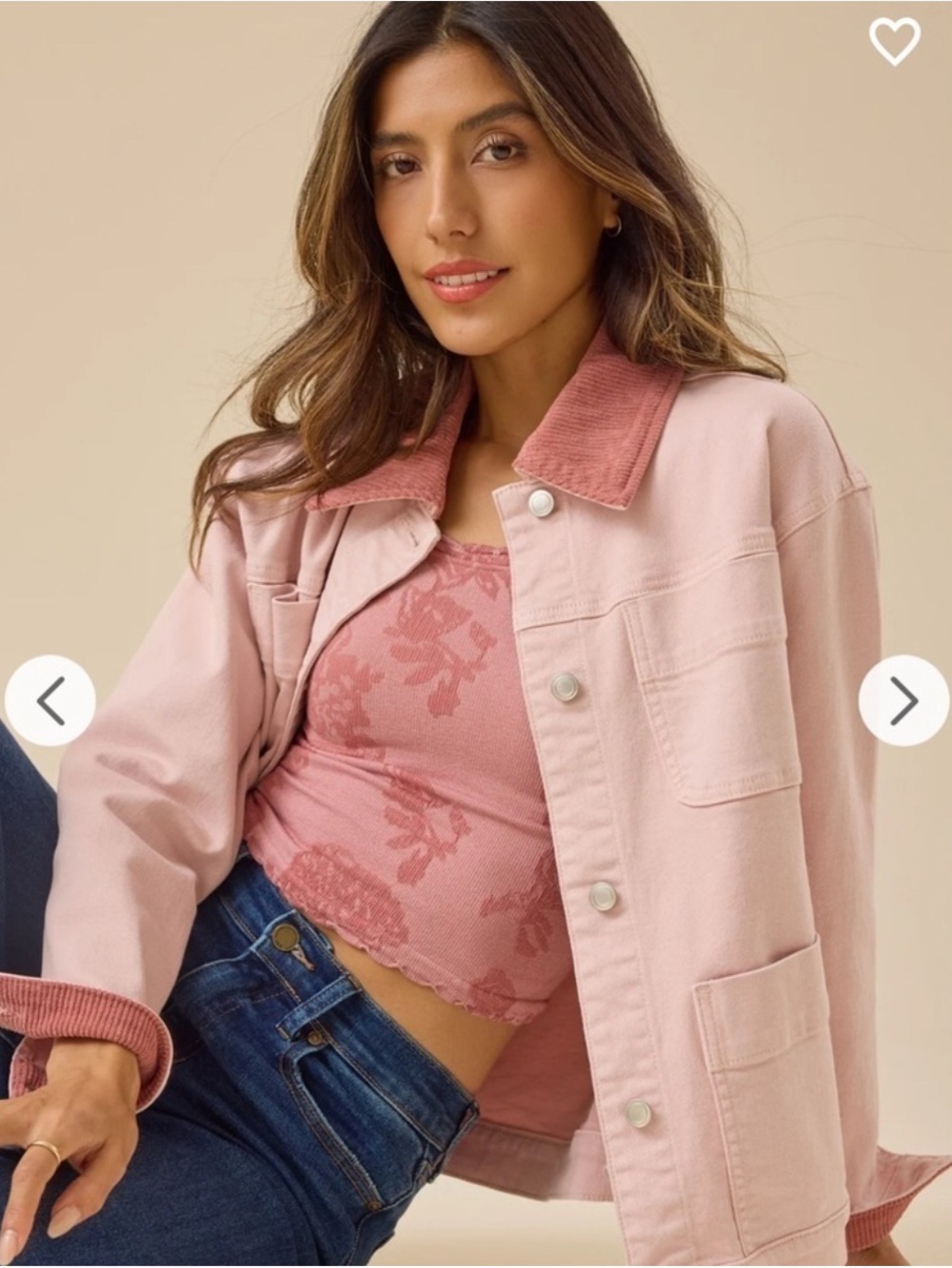 Altar'd State Pink Denim Jacket with Rose Corduroy Collar
